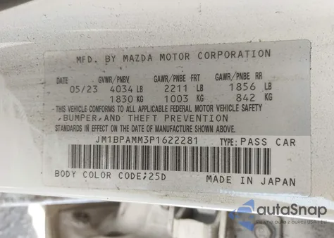 2023 Mazda 3 Premium from USA, damaged, VIN JM1BPAMM3P1622281